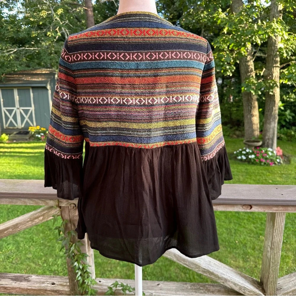 Anthropologie Pleione Boho Tribal Cardigan Jacket Tie Bell Sleeve XS - Picture 6 of 10